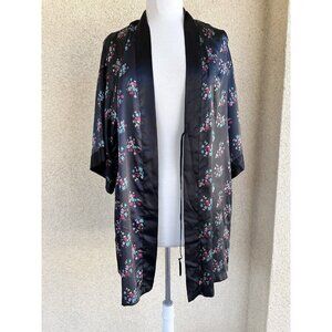 New Victoria's Secret Angels Black floral satin Kimono robe size S/M Small Mediu
